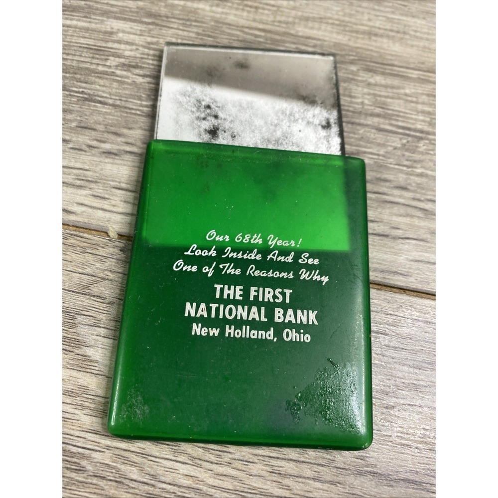 VTG Advertising Pocket Mirror w Plastic‎ Sleeve First National Bank New Holland